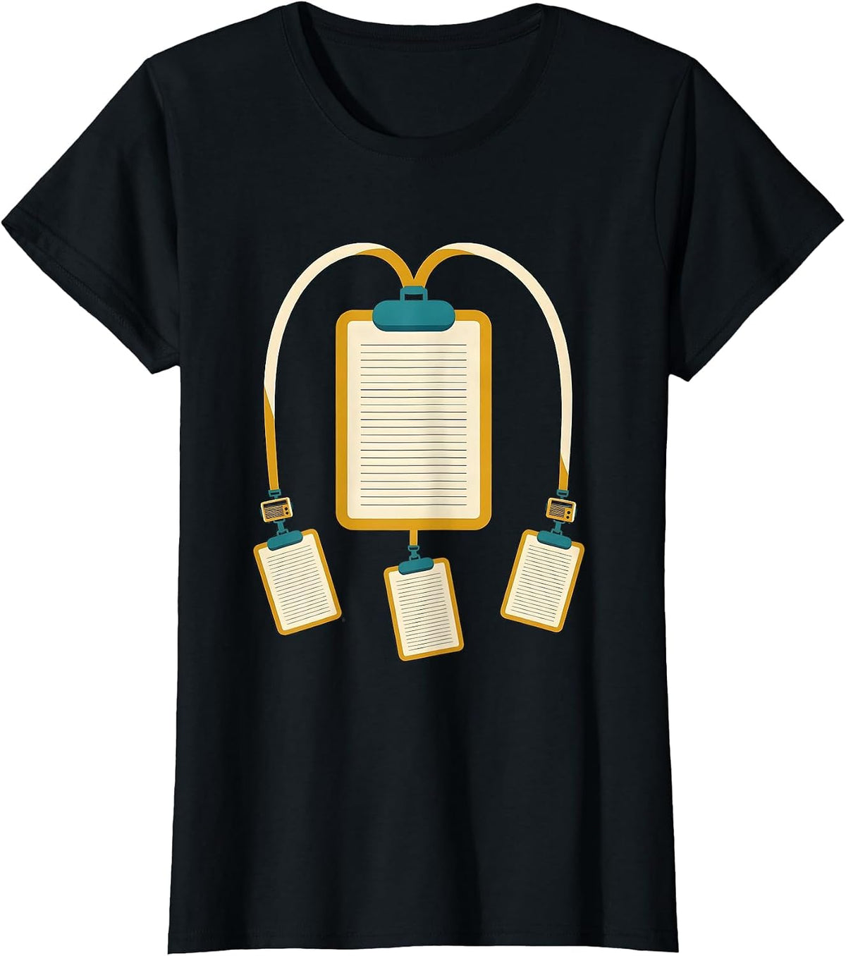 Clipboard And Lanyard Support Emblem Midcentury Modern T-Shirt - Black
