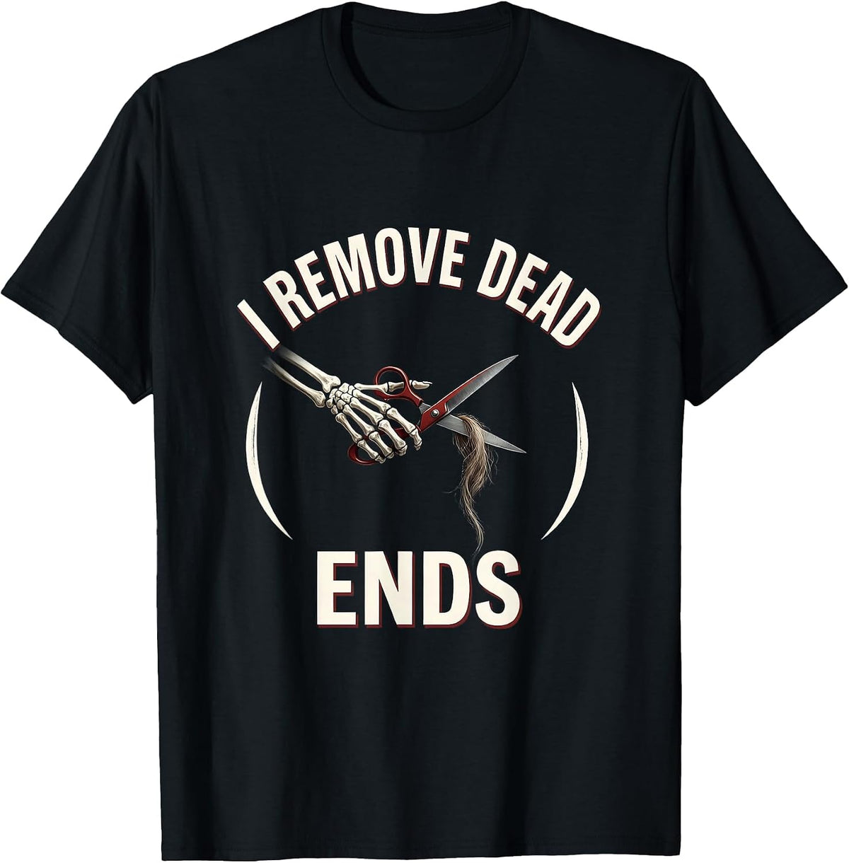 Men's I Remove Dead Ends Minimal Skeleton Hairdresser Halloween T-Shirt - Black