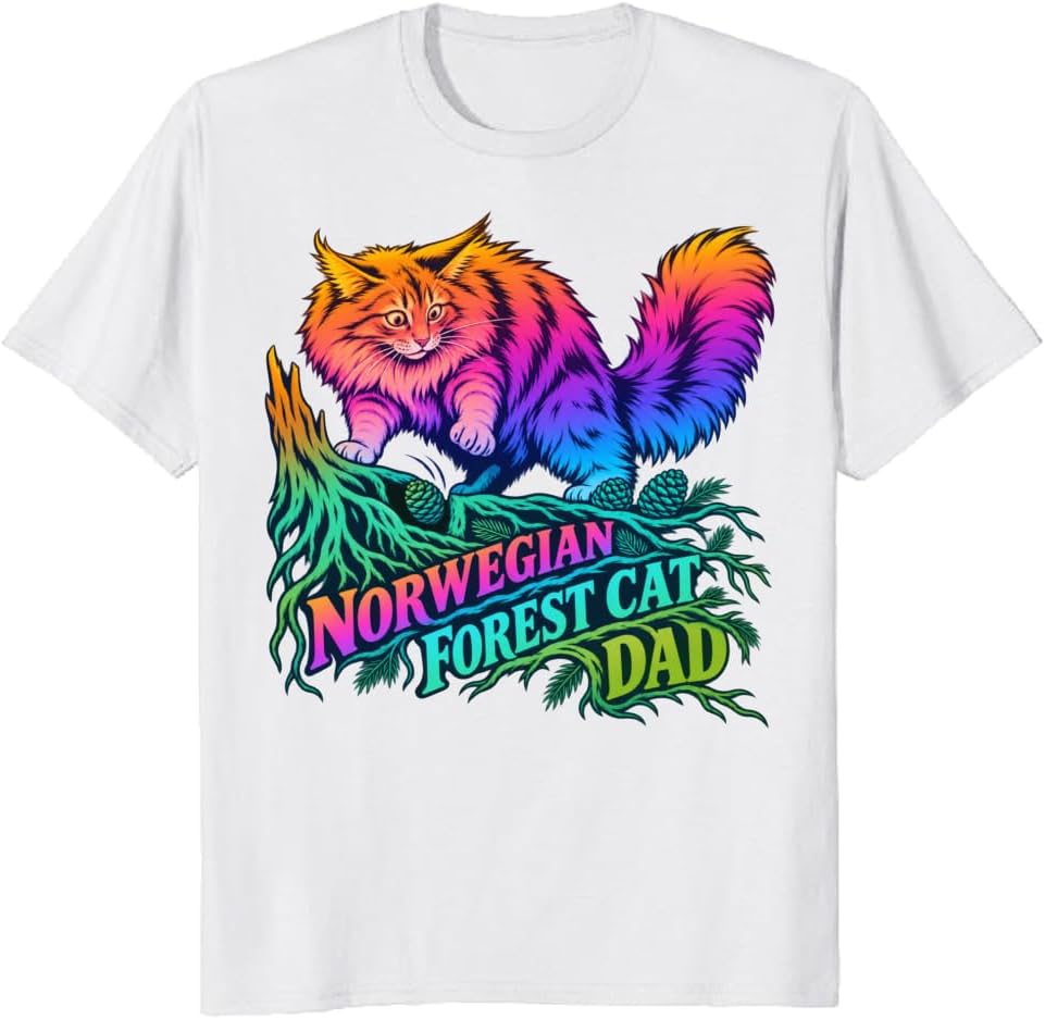 Norwegian Forest Cat Dad T-Shirt Snowy Vector Portrait Tee - S6