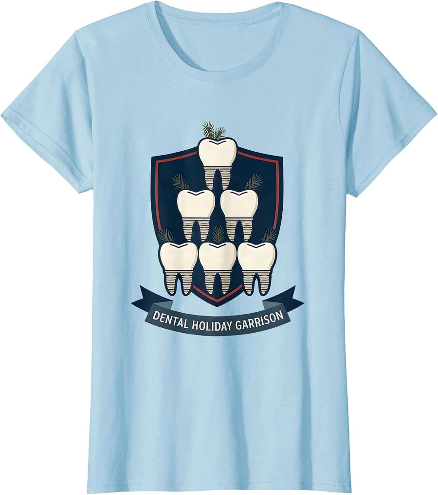 Women's Dental Holiday Garrison Funny Dentist Christmas Dental Team T-Shirt - Baby Blue