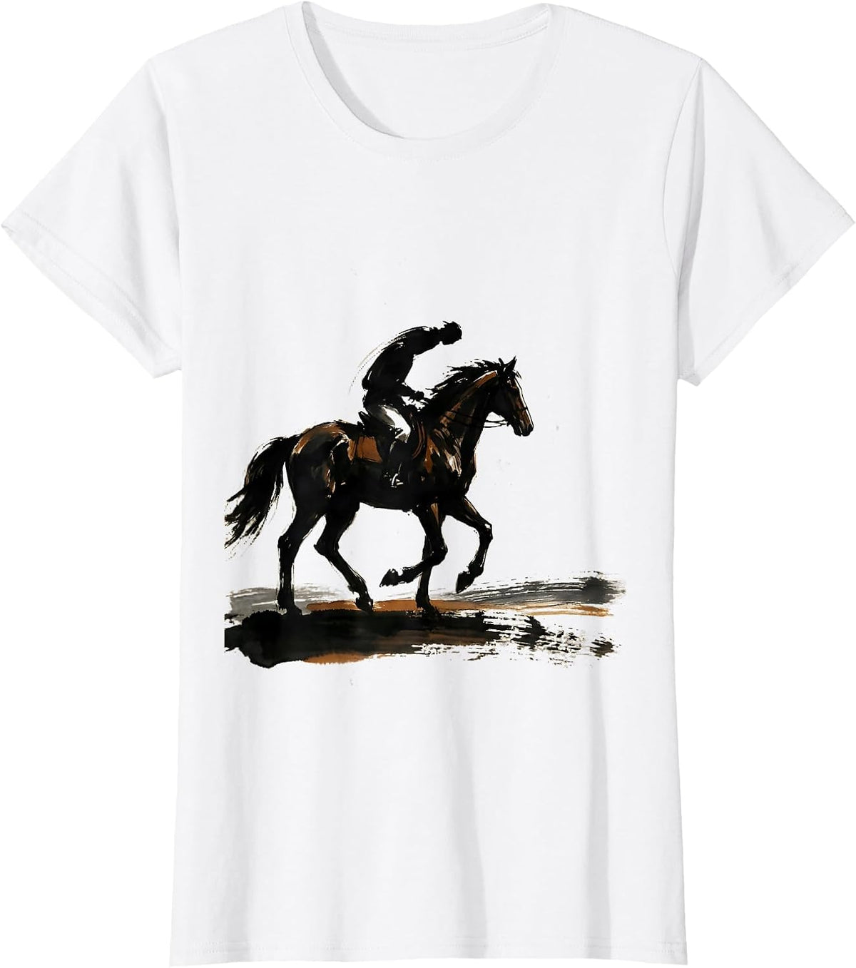 Lone Rider Horseback Vast Plain Illustration T-Shirt - White