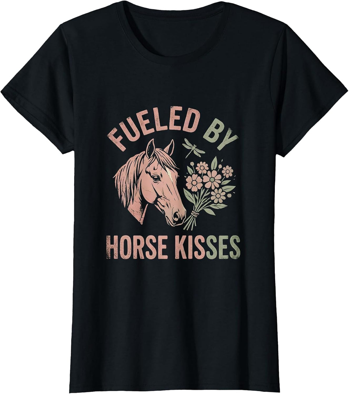 Fueled by Horse Kisses Equestrian Design T-Shirt - Black