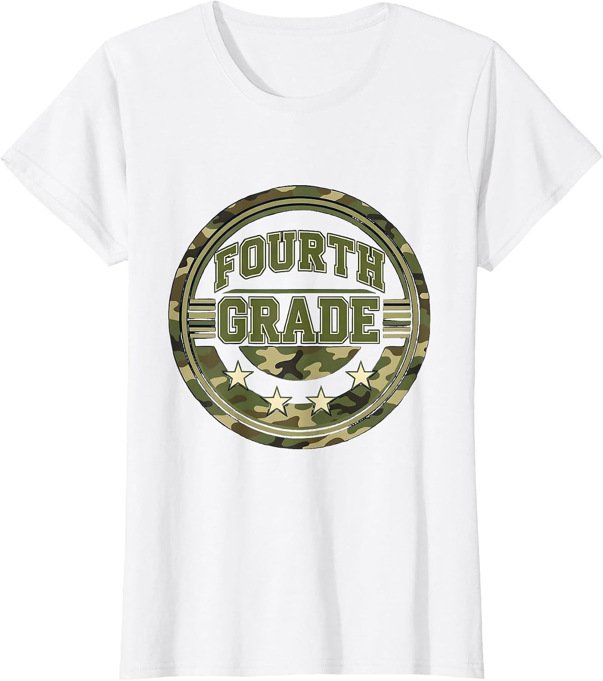Women's Fourth Grade Camo Back To School Boys Grade Badge T-Shirt - White
