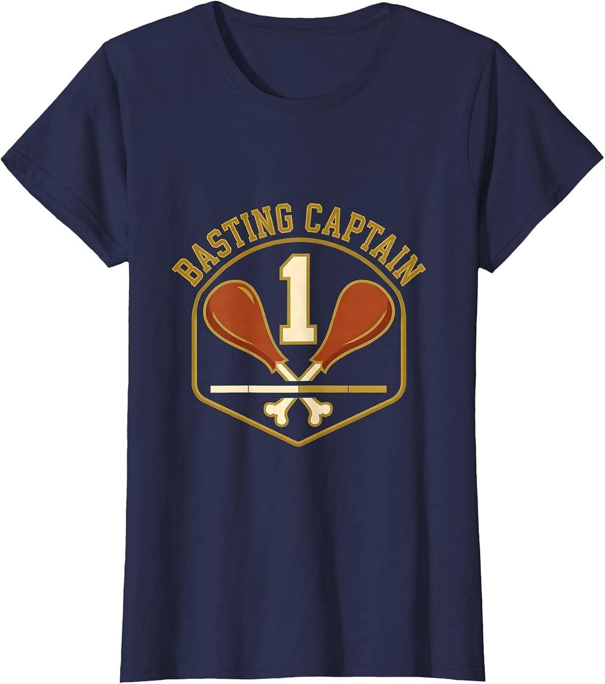 Women's Basting Captain Sports Funny Thanksgiving Turkey Family T-Shirt - Navy Blue