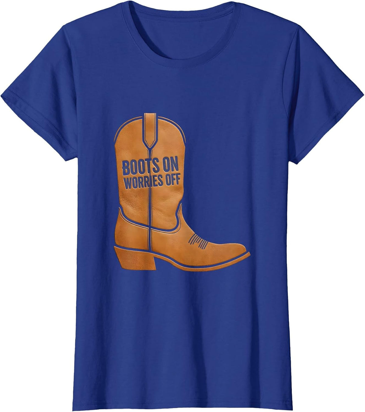 Women's Boots On Worries Off Cowboy Design T-Shirt - Royal Blue
