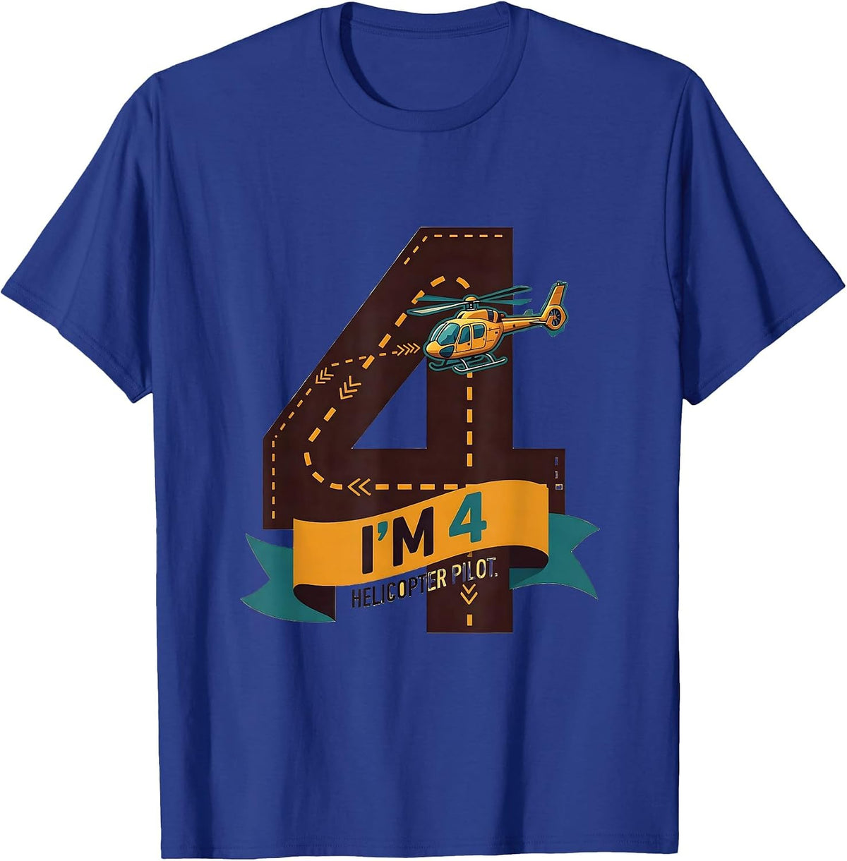 Men's I'm 4, Helicopter Pilot Birthday Boy Airplane Party T-Shirt - Royal Blue