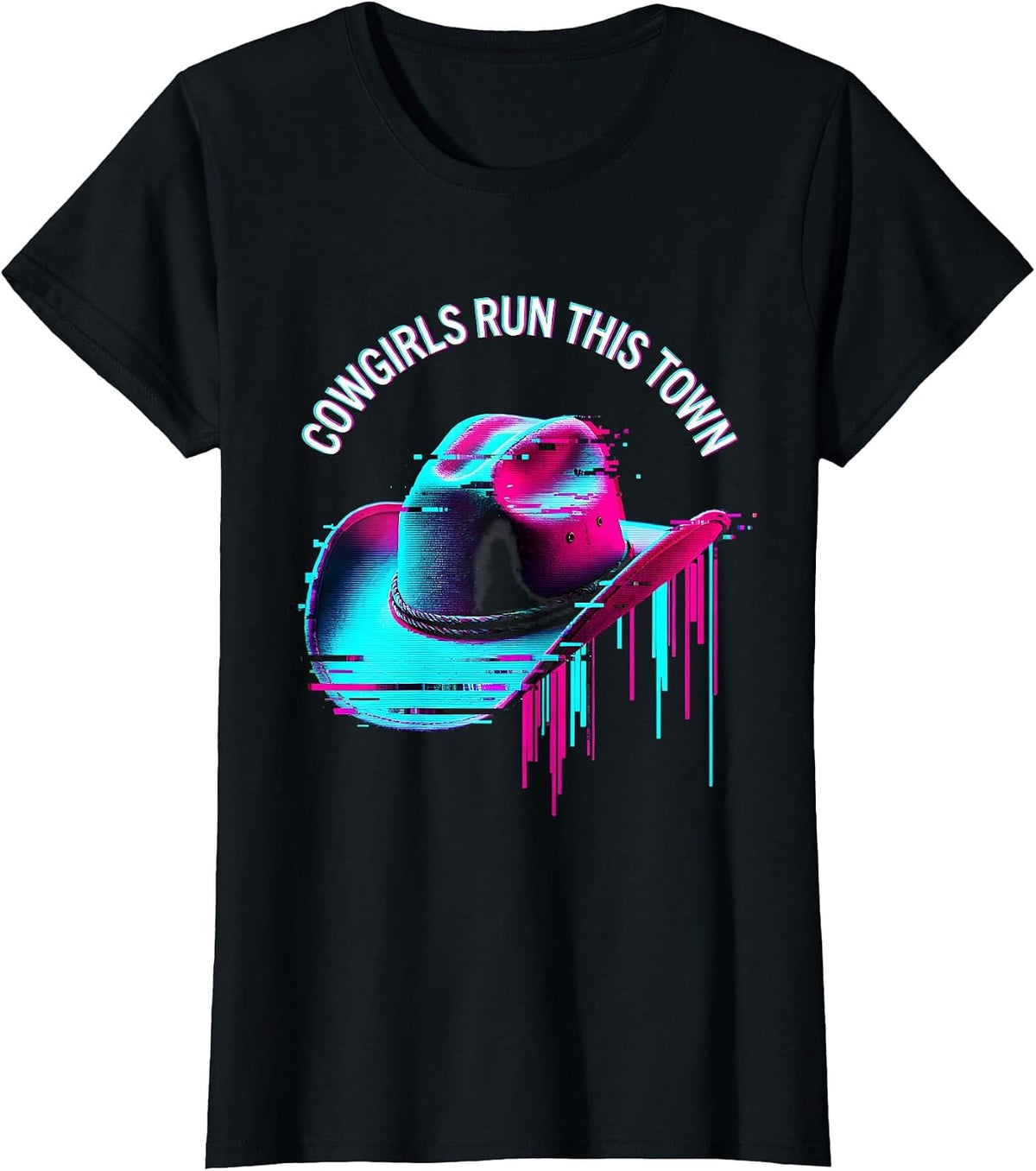 Women's Cowgirls Run This Town Western Girl Design T-Shirt - Black
