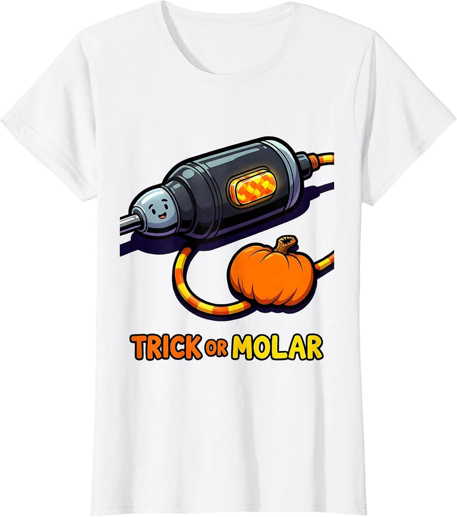 Women's Trick Or Molar Funny Dental Hygienist Halloween Pun T-Shirt - White