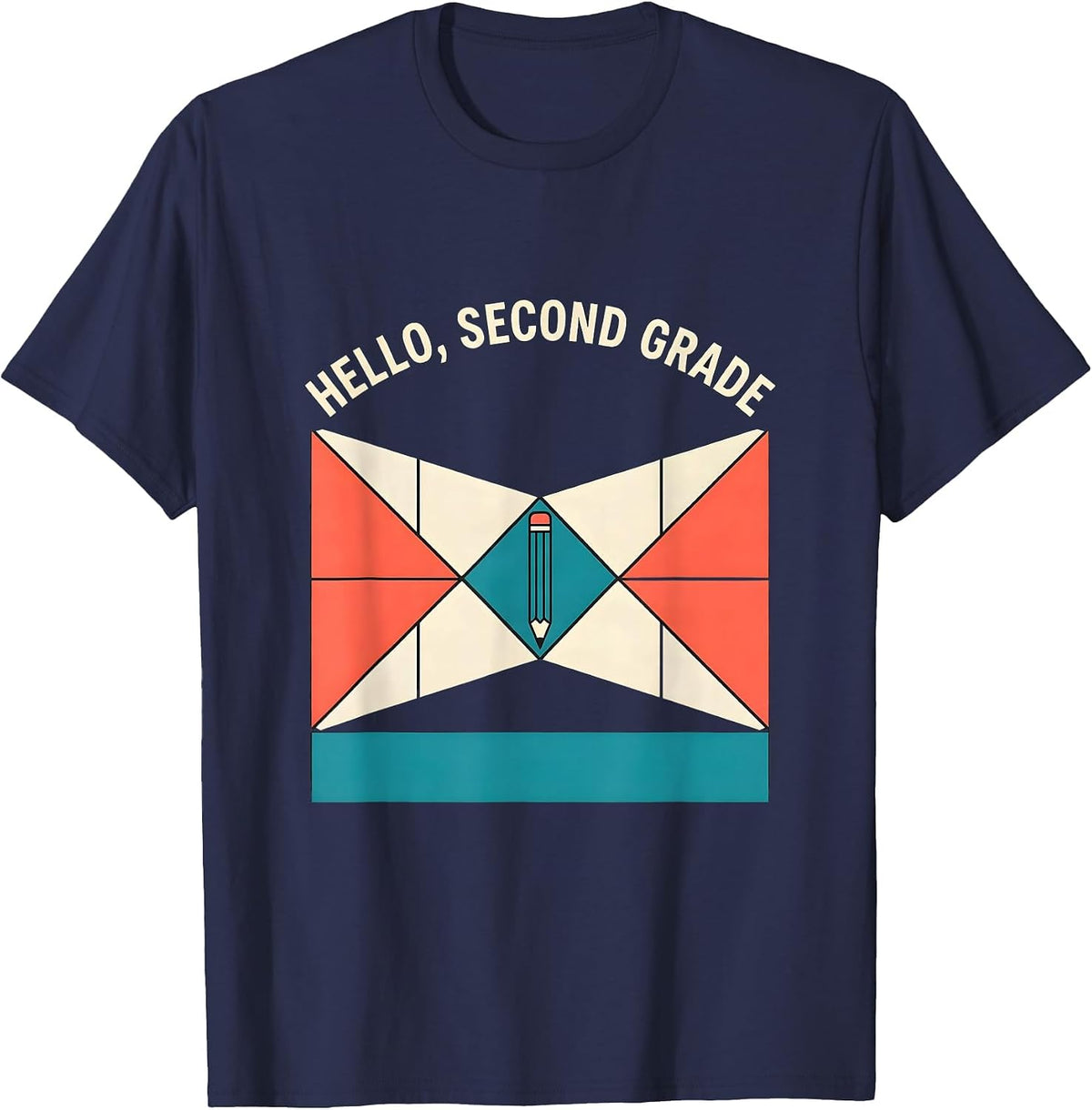 Men's Hello, Second Grade Coquette Bow Back to School Pencil T-Shirt - Navy Blue