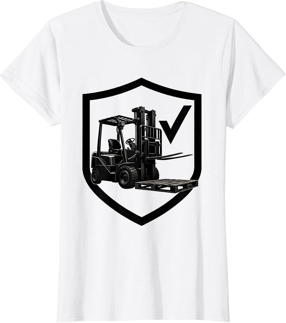 Women's Forklift Badge Silhouette Funny Forklift Driver T-Shirt - White