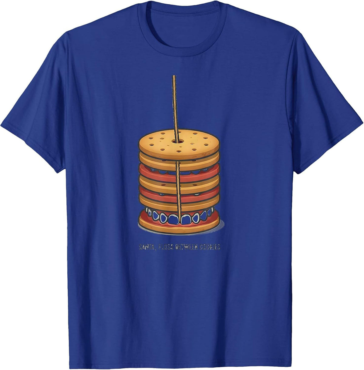 Santa, Floss Between Cookies Funny Dental Christmas Dentist T-Shirt - Royal Blue