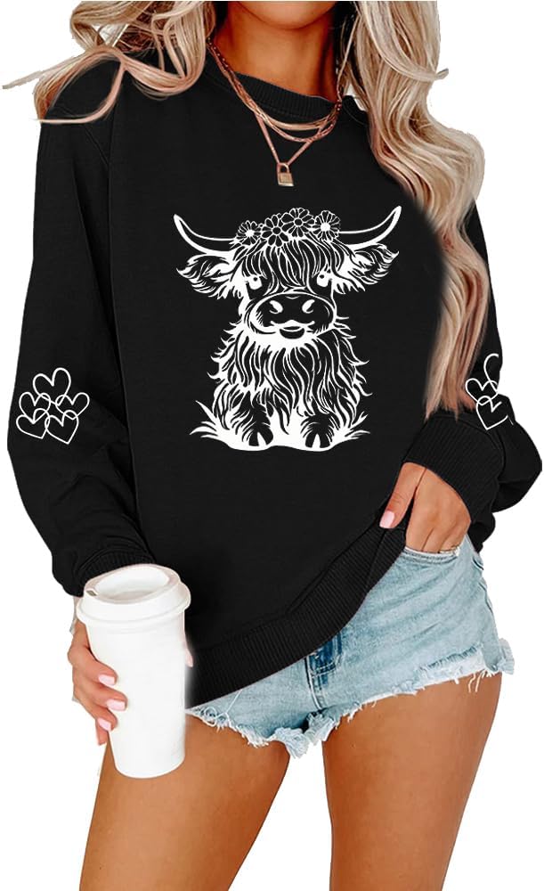 Highland Cow Sweatshirt Funny Graphic Shirt Highland Cow Gifts Cowgirl Shirt - Black