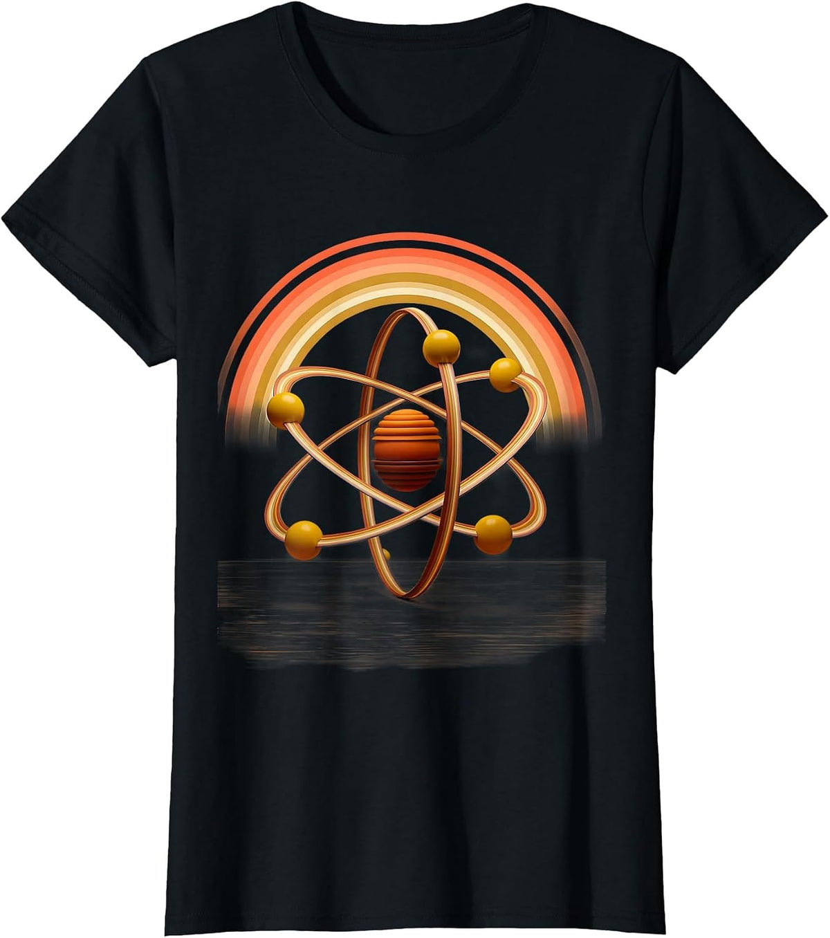 Science Teacher Atom Model Desk Illustration T-Shirt - Black