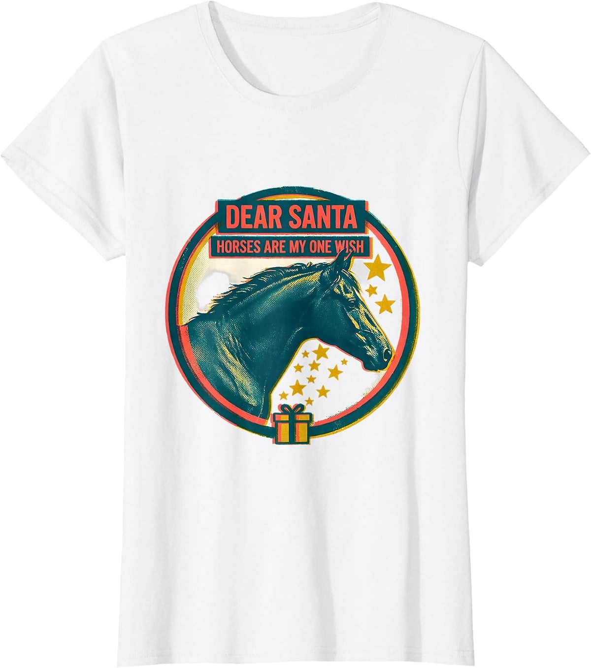 Dear Santa Horses Are My One Wish Risograph Horse Lover T-Shirt - White