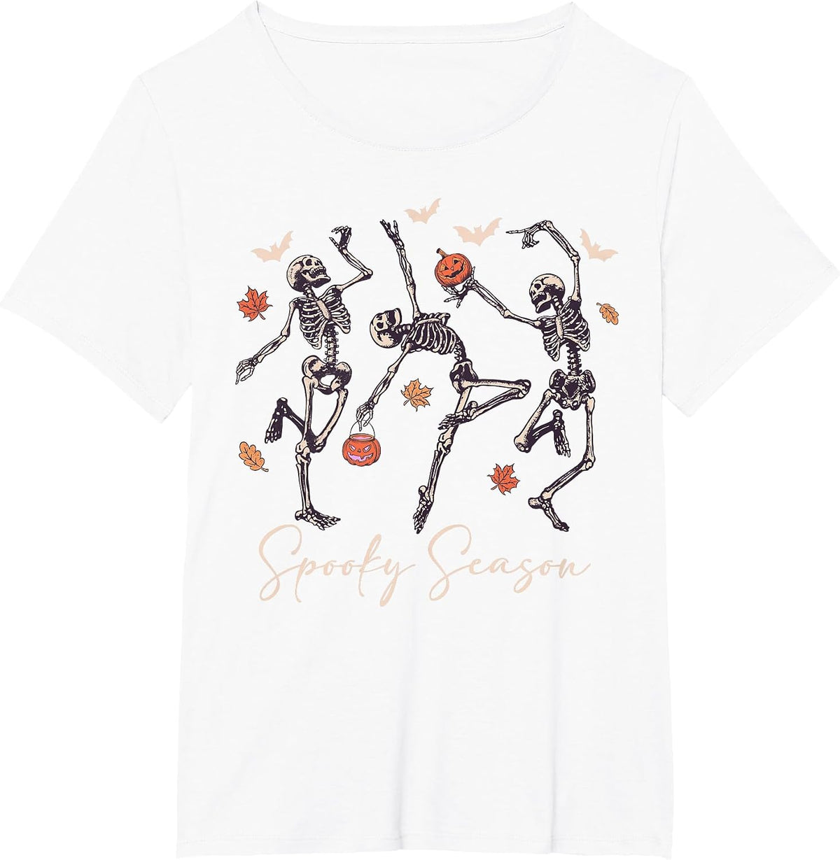 Funny Dancing Skeleton Halloween Pumpkin Spooky Season T-Shirt - White