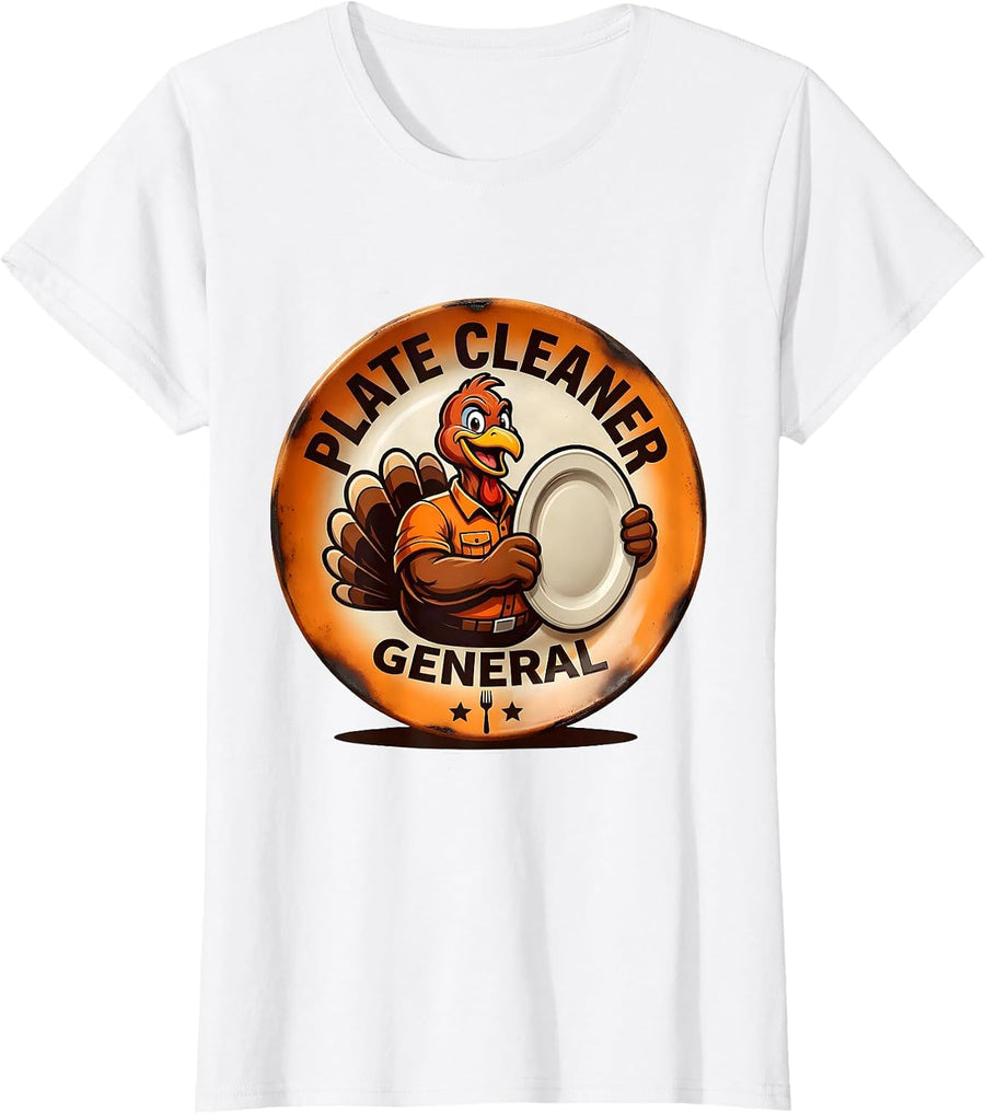 Women's Plate Cleaner General Funny Thanksgiving Turkey Family T-Shirt - White