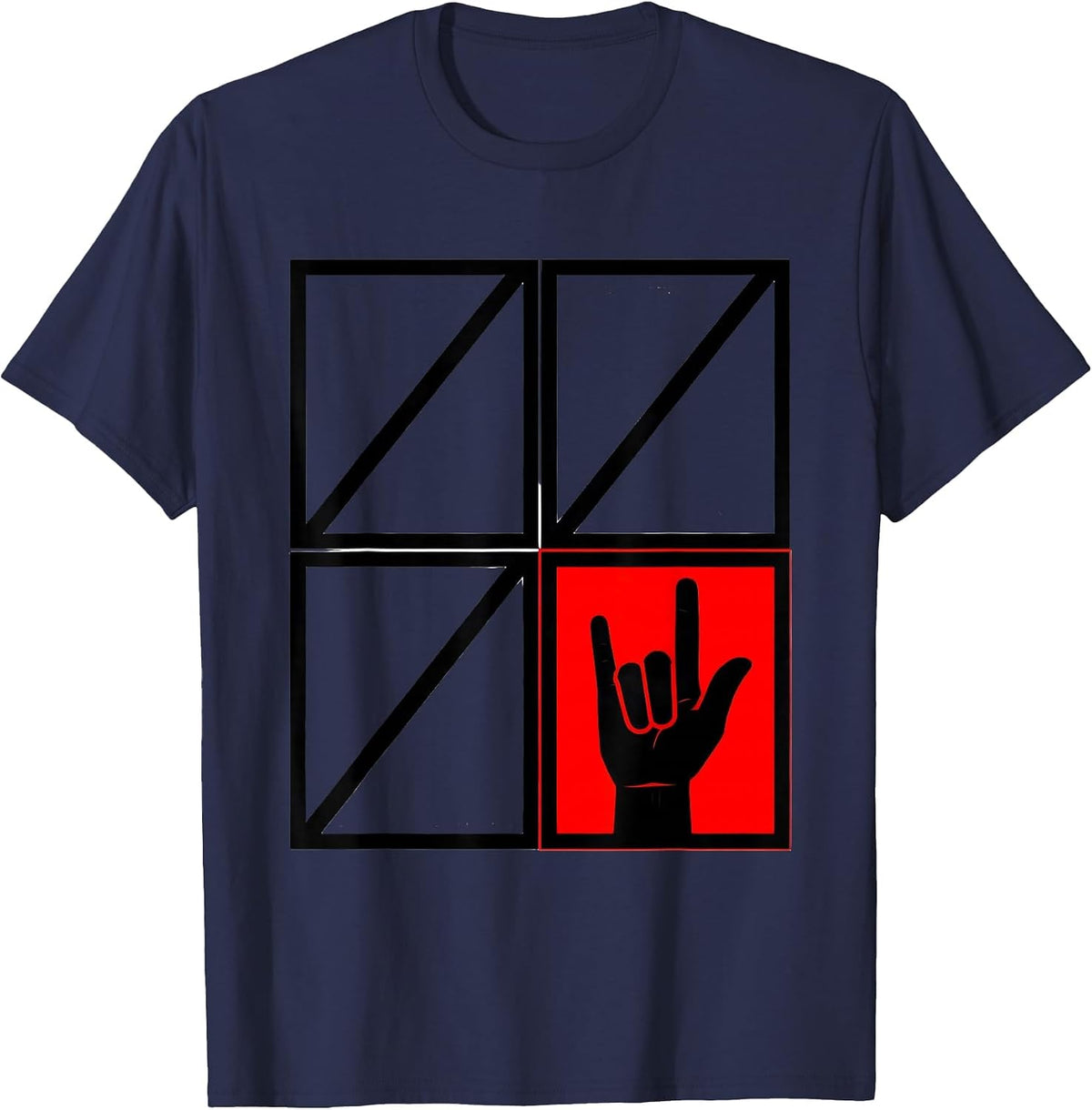 Men's ASL Numeral One Handshape Geometric Deaf Awareness T-Shirt - Navy Blue