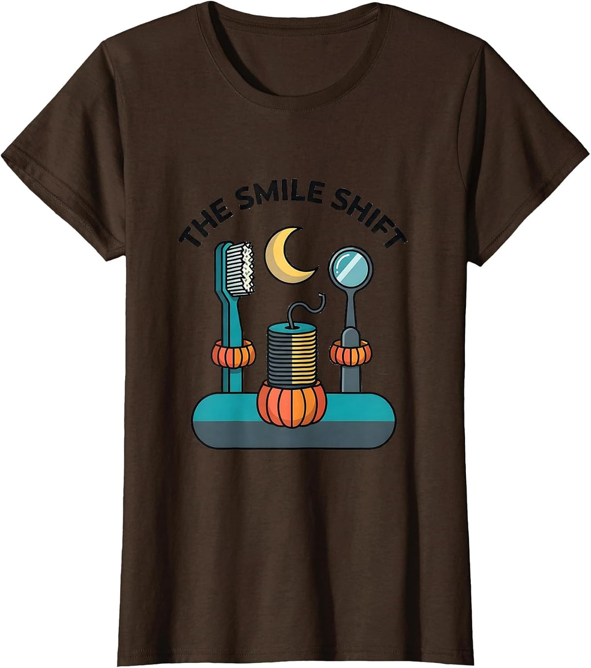 Women's The Smile Shift Flat Vector Halloween Dentist Costume Dental T-Shirt - Brown