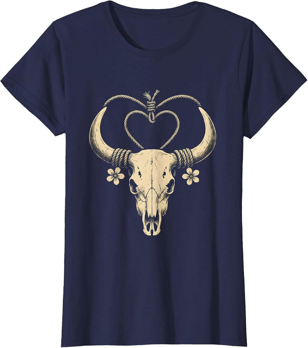 Women's Lasso Heart Western Cowboy Love Graphic Tee T-Shirt - Navy Blue