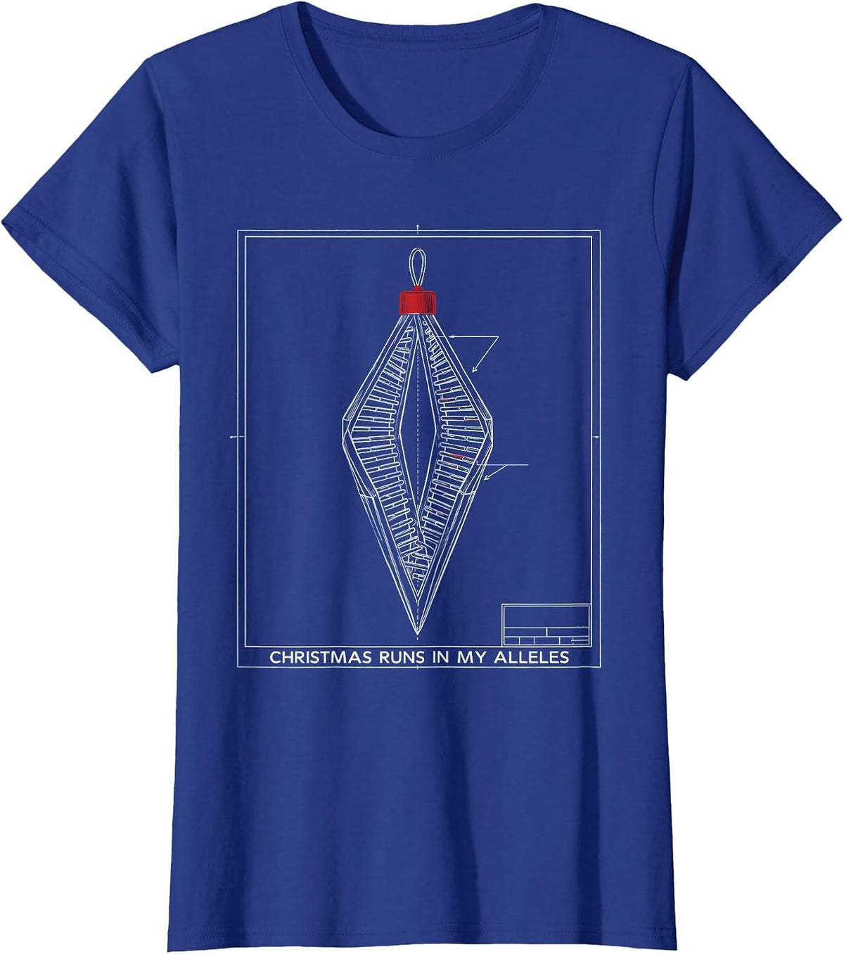 Women's Christmas Runs in My Alleles Technical Blueprint DNA Science T-Shirt - Royal Blue