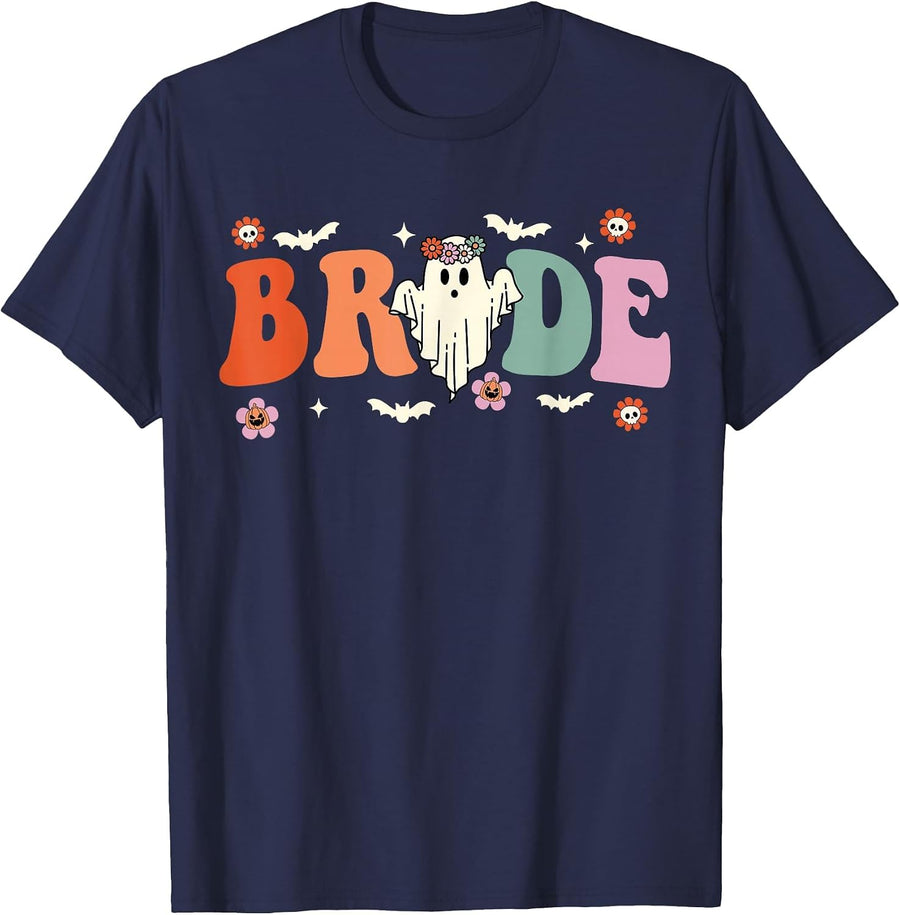 Bride Let's Go Ghouls Ghost Halloween Spooky Bachelorette T-Shirt - Navy Blue