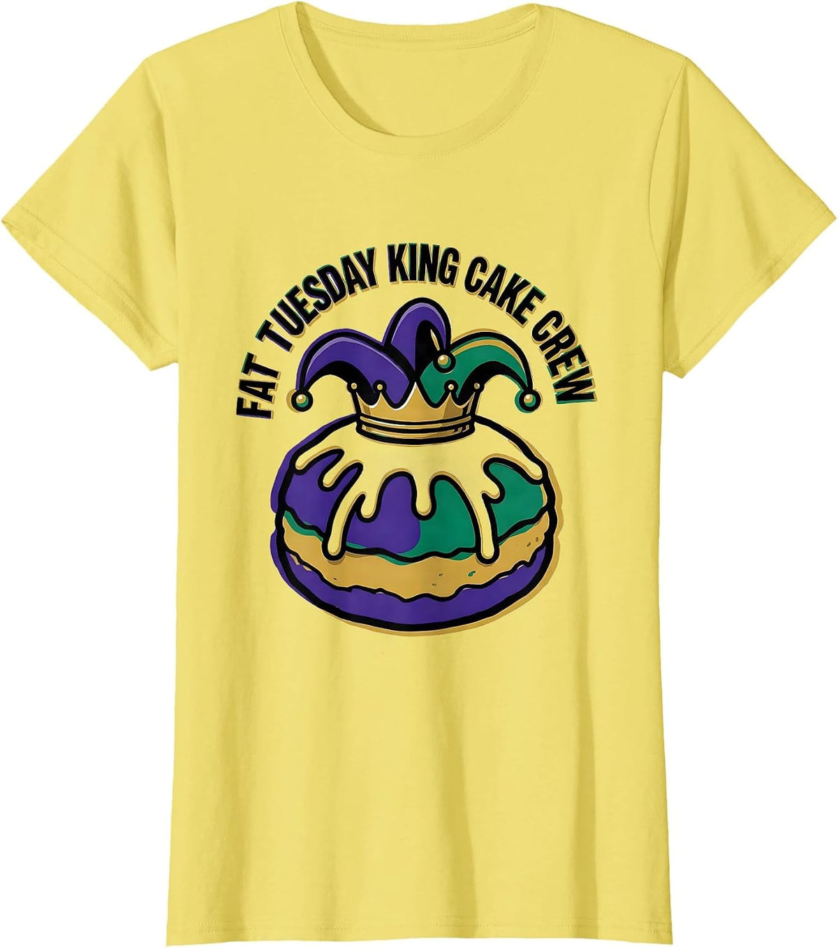 Fat Tuesday King Cake Crew Funny Mardi Gras Party Group T-Shirt - Lemon Yellow