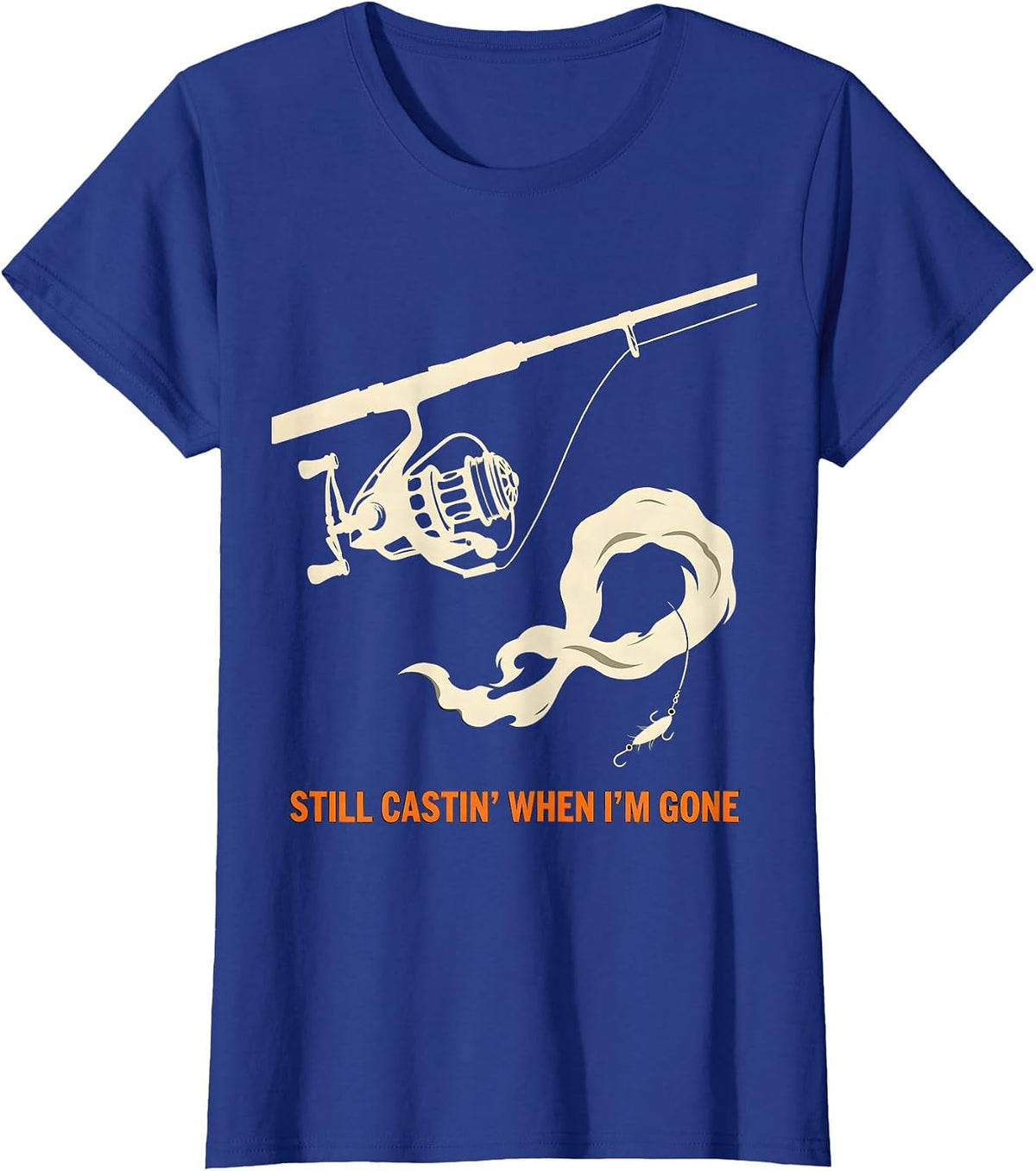 Women's Still Castin When I'm Gone Spooky Skeleton Halloween Fishing T-Shirt - Royal Blue
