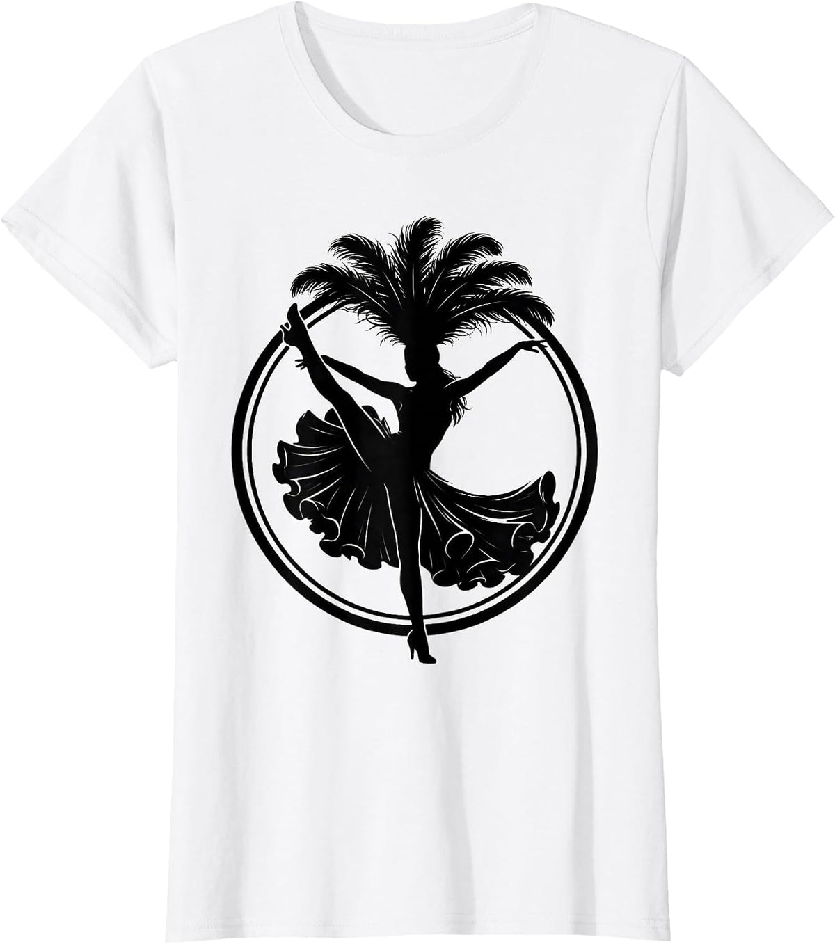 Showgirl High Kick Sequined Costume Graphic T-Shirt - White
