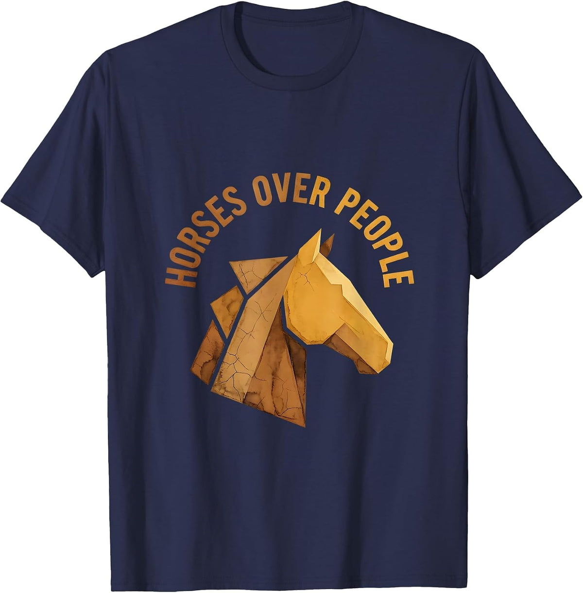 Horses Over People Equestrian Lover Design T-Shirt - Navy Blue