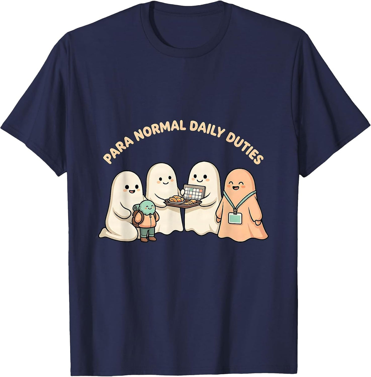 Para Normal Daily Duties Cute Kawaii Ghost Paraeducator T-Shirt - Navy Blue