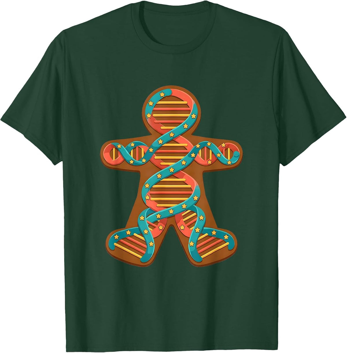 Men's DNA Double Helix Gingerbread Person Science Teacher T-Shirt - Dark Green