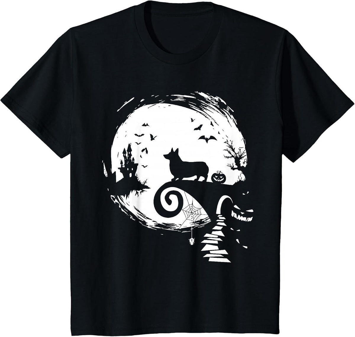 Corgi Dog and Moon Halloween Costume Dog Lover Funny T-Shirt - Black