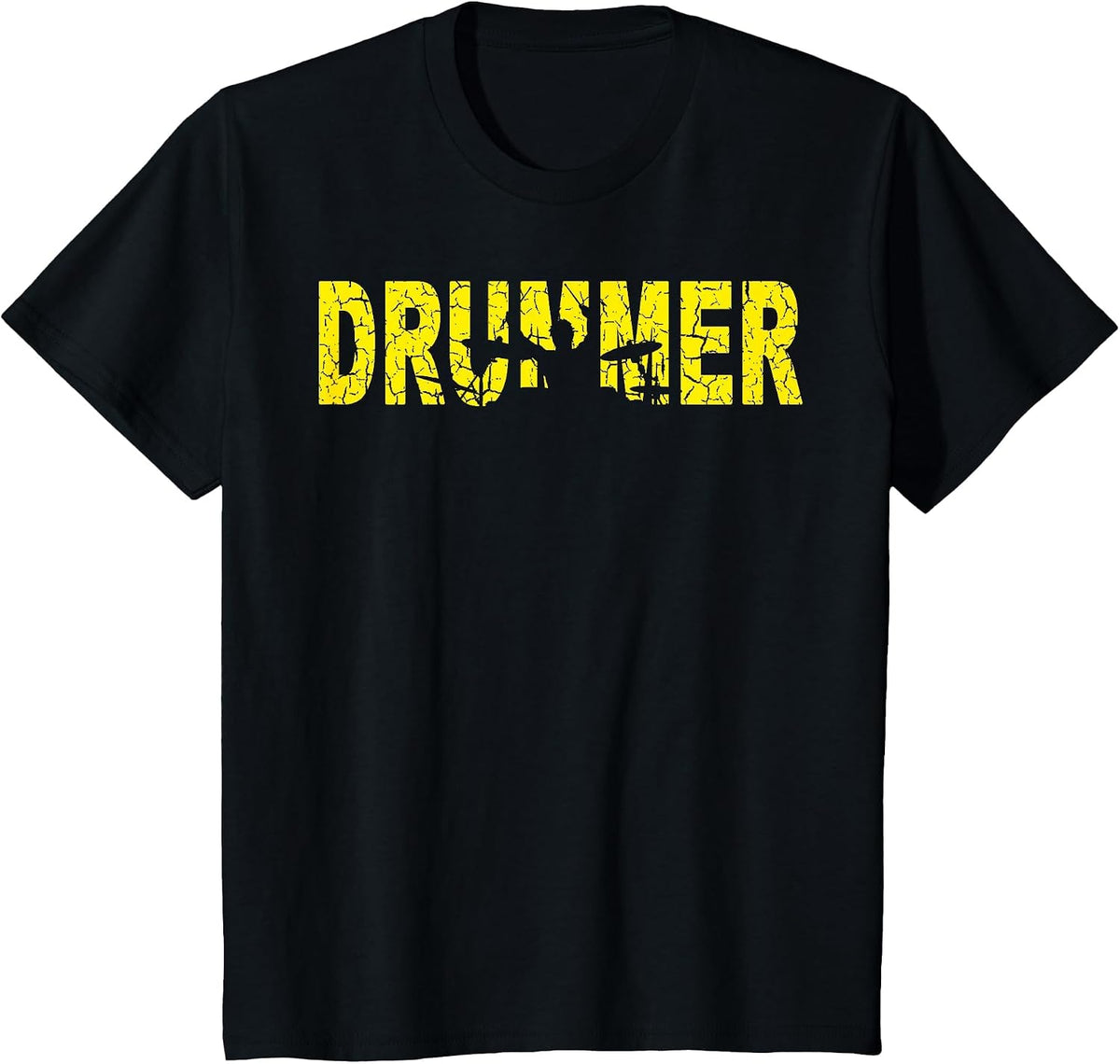 Drummer with Drumsticks in Hand Retro Drumset Old Rocker T-Shirt - Black