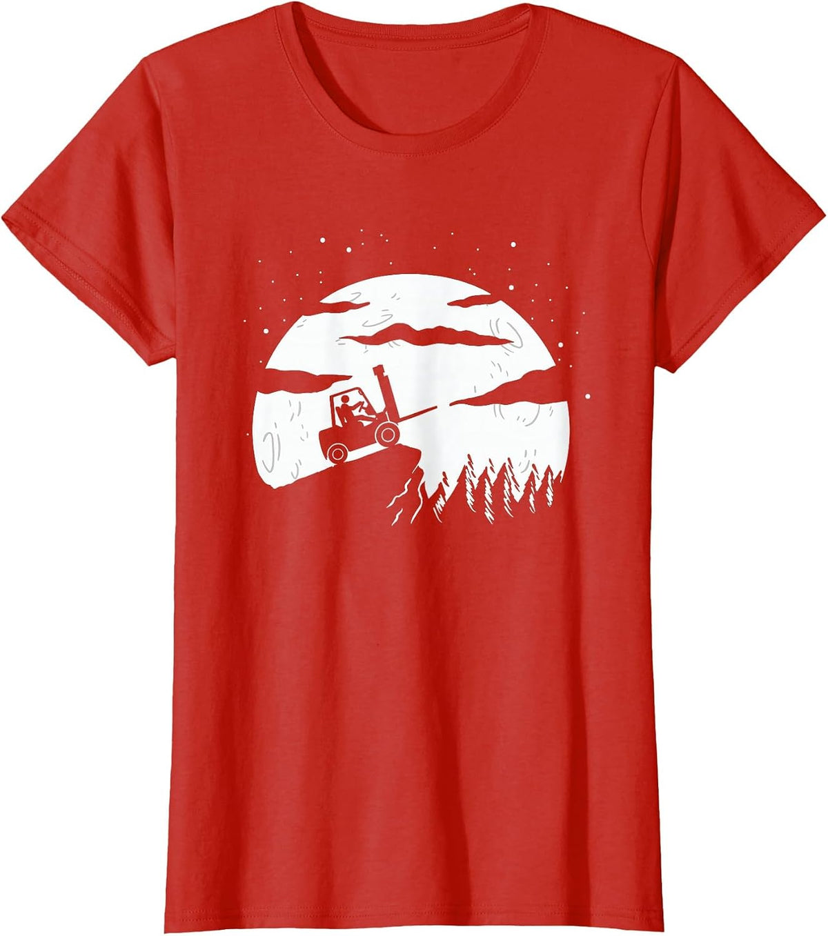 Forklift Driver | Moon Background | Funny Fork-Lift Truck T-Shirt - Red