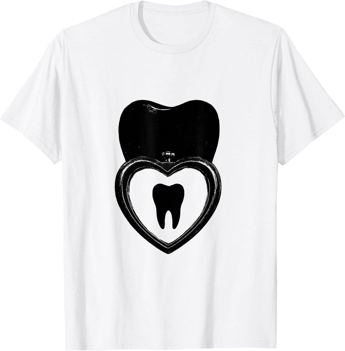Men's Oversized Molar Heart Locket Dental Professional Humor T-Shirt - White