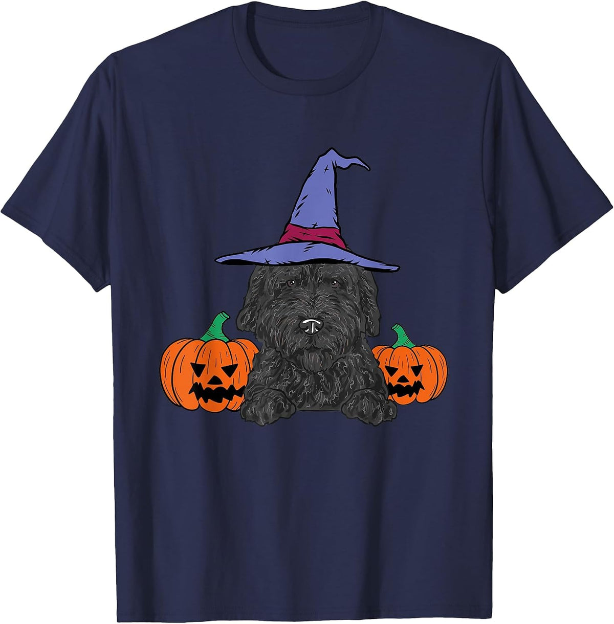Black Goldendoodle Halloween Doodle Dog T-Shirt - Navy Blue