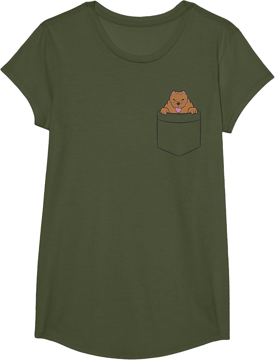 American Bully in The Pocket Cute American Bully T-Shirt - Girls Olive Green