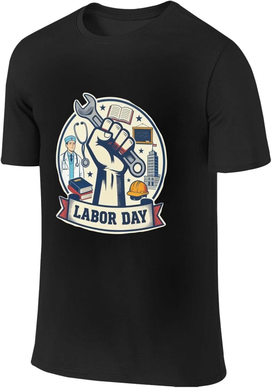 Labor Day We are All Workers Men's Double-Sided Cotton Crew Neck T-Shirt - Black