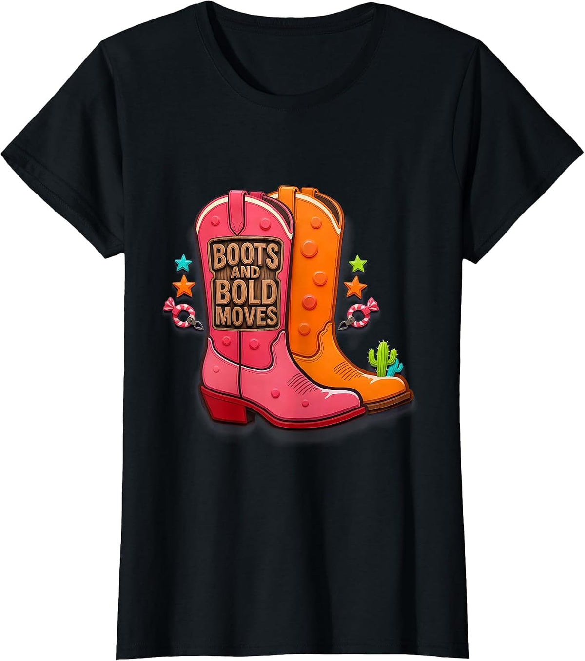 Women's Boots and Bold Moves Western Women Design T-Shirt - Black