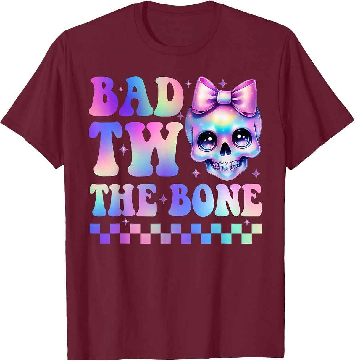 Bad Two The Bone 2nd Birthday Kid Girl Tie Dye Birthday T-Shirt - Burgundy