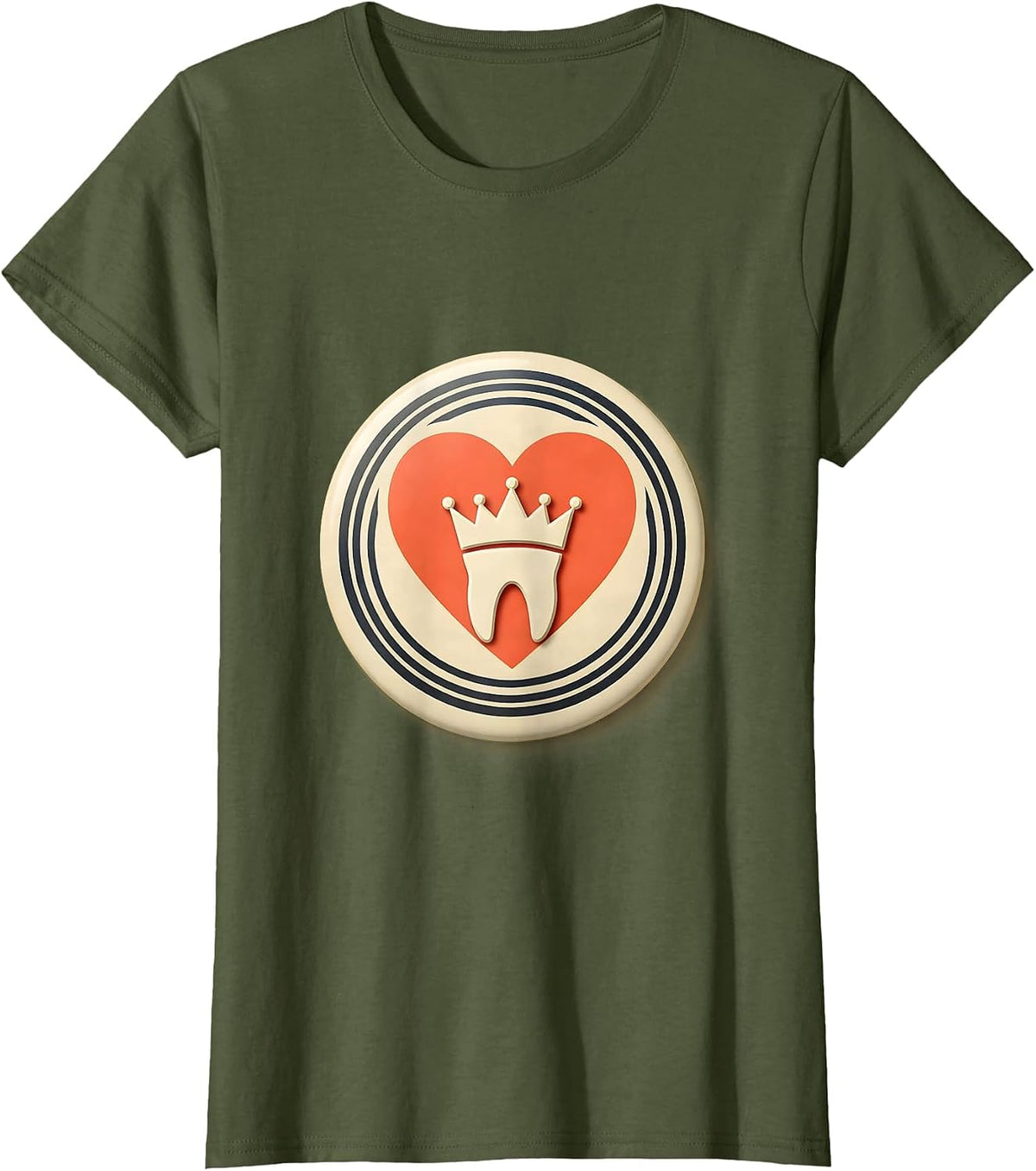 Women's Sealed Dental Tooth Badge Midcentury Modern Valentine T-Shirt - Olive Green