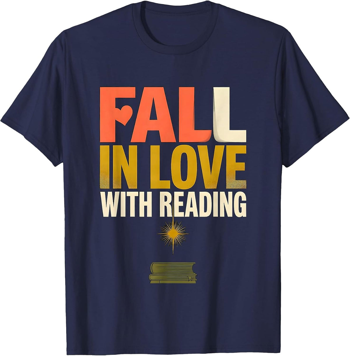 Fall In Love With Reading Midcentury Modern Teacher Book T-Shirt - Navy Blue