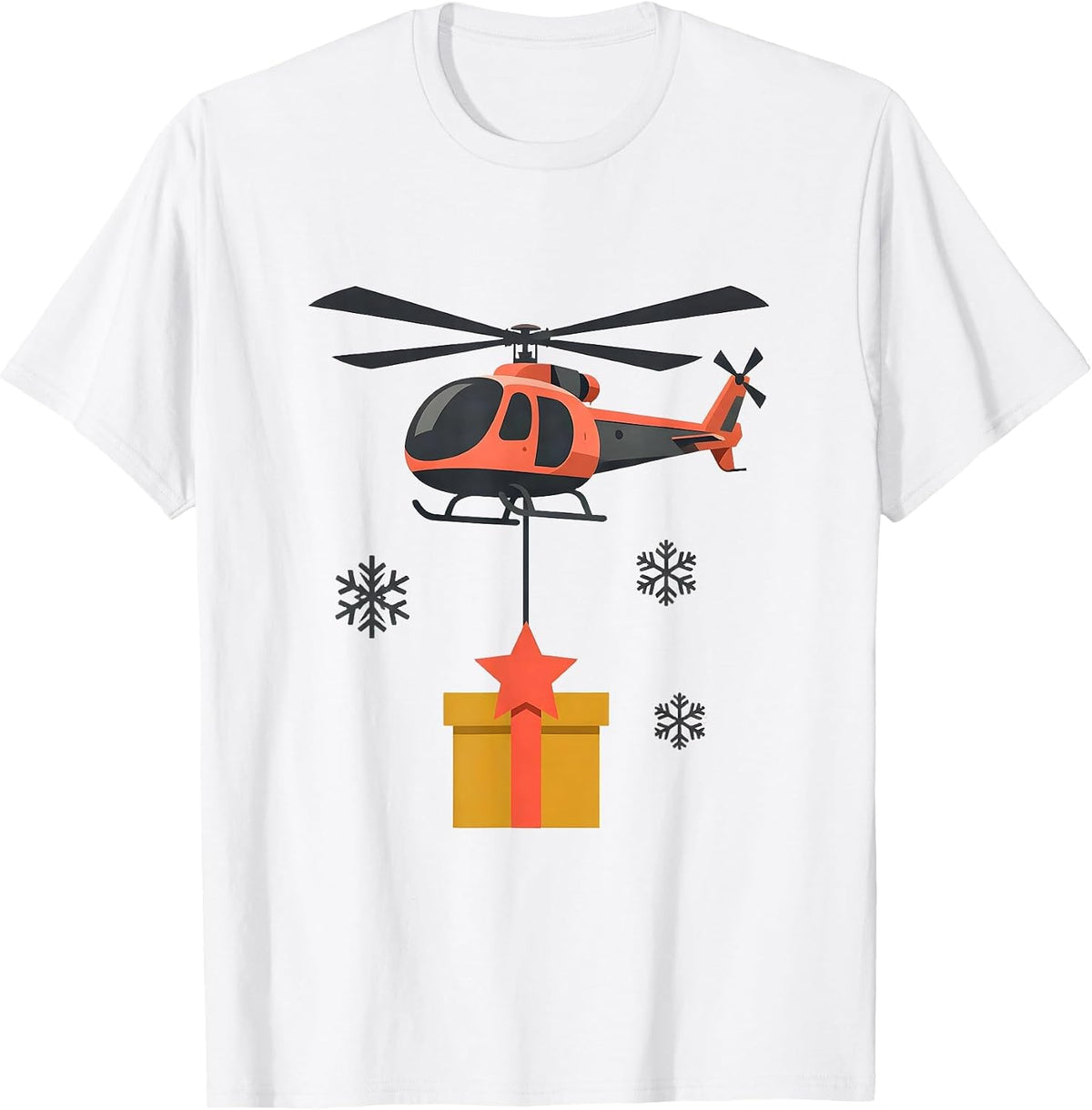 Men's Midcentury Helicopter Star-Bowed Present Aviator Christmas T-Shirt - White