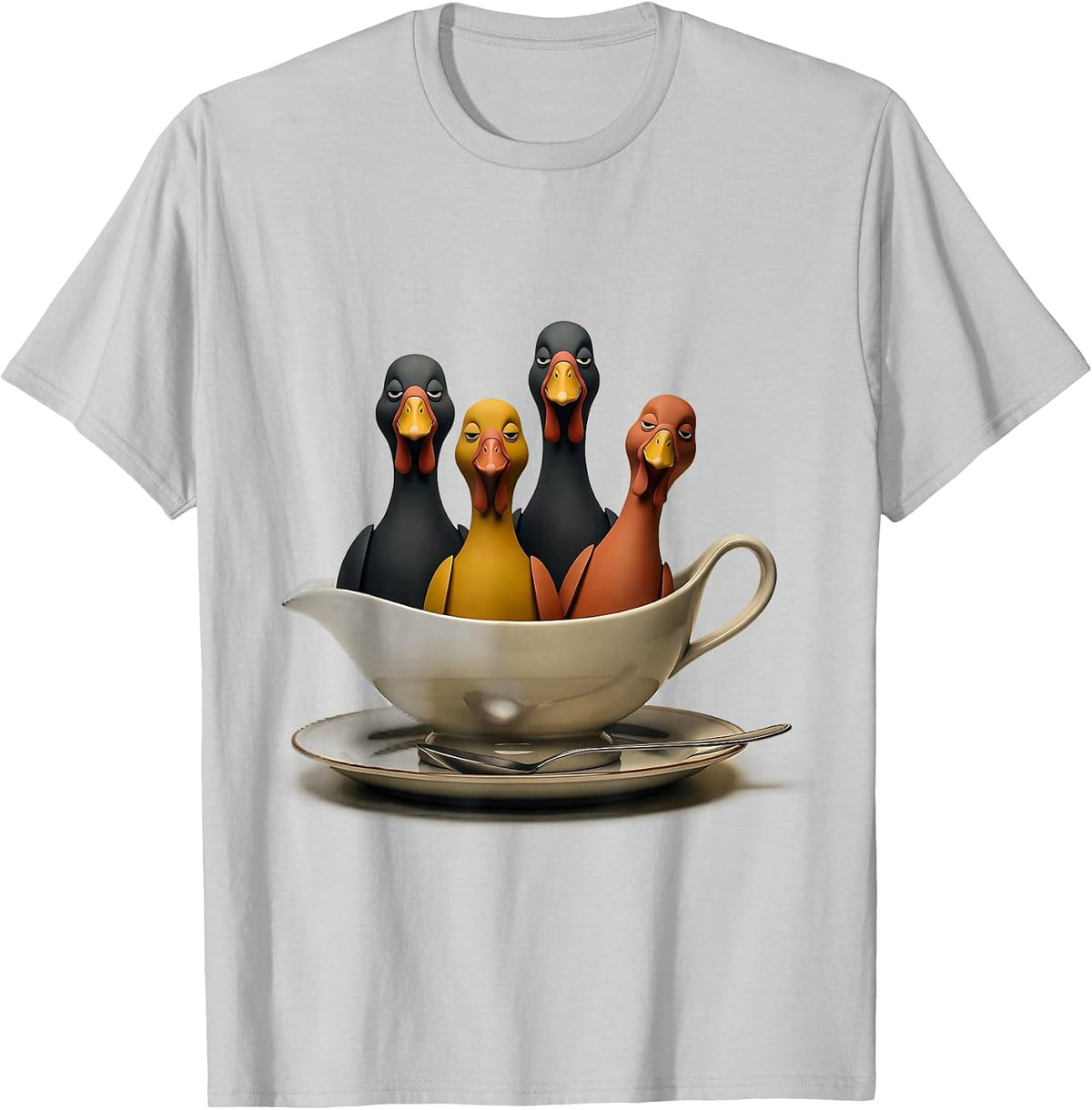 Men's Oversized Gravy Boat Turkey Family Humor Thanksgiving T-Shirt - Silver Grey