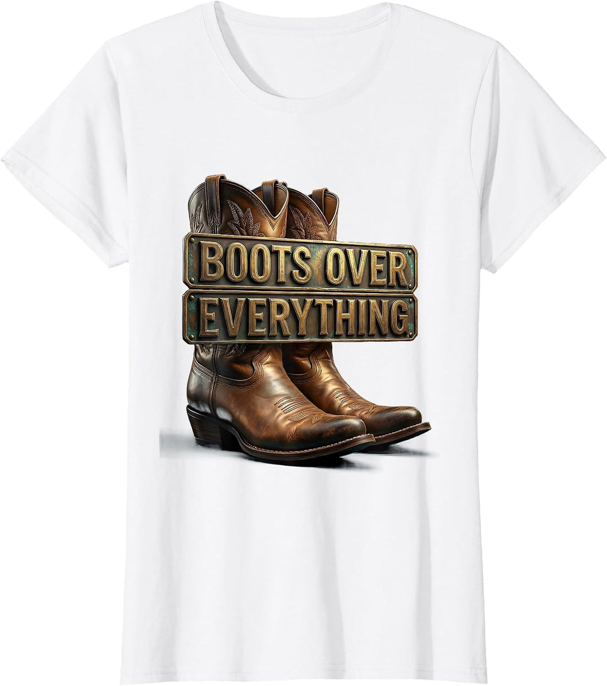 Women's Boots Over Everything Western Cowboy Design T-Shirt - White