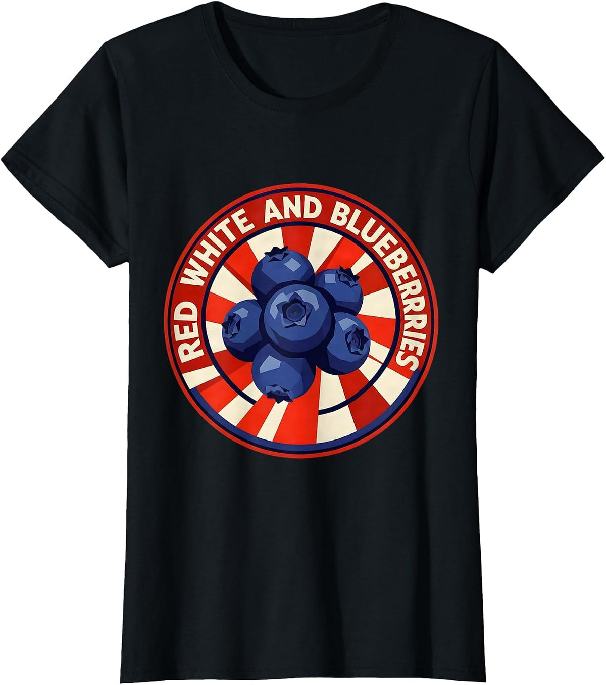 Women's Red White and Blueberries Patriotic Fruit Design T-Shirt - Black