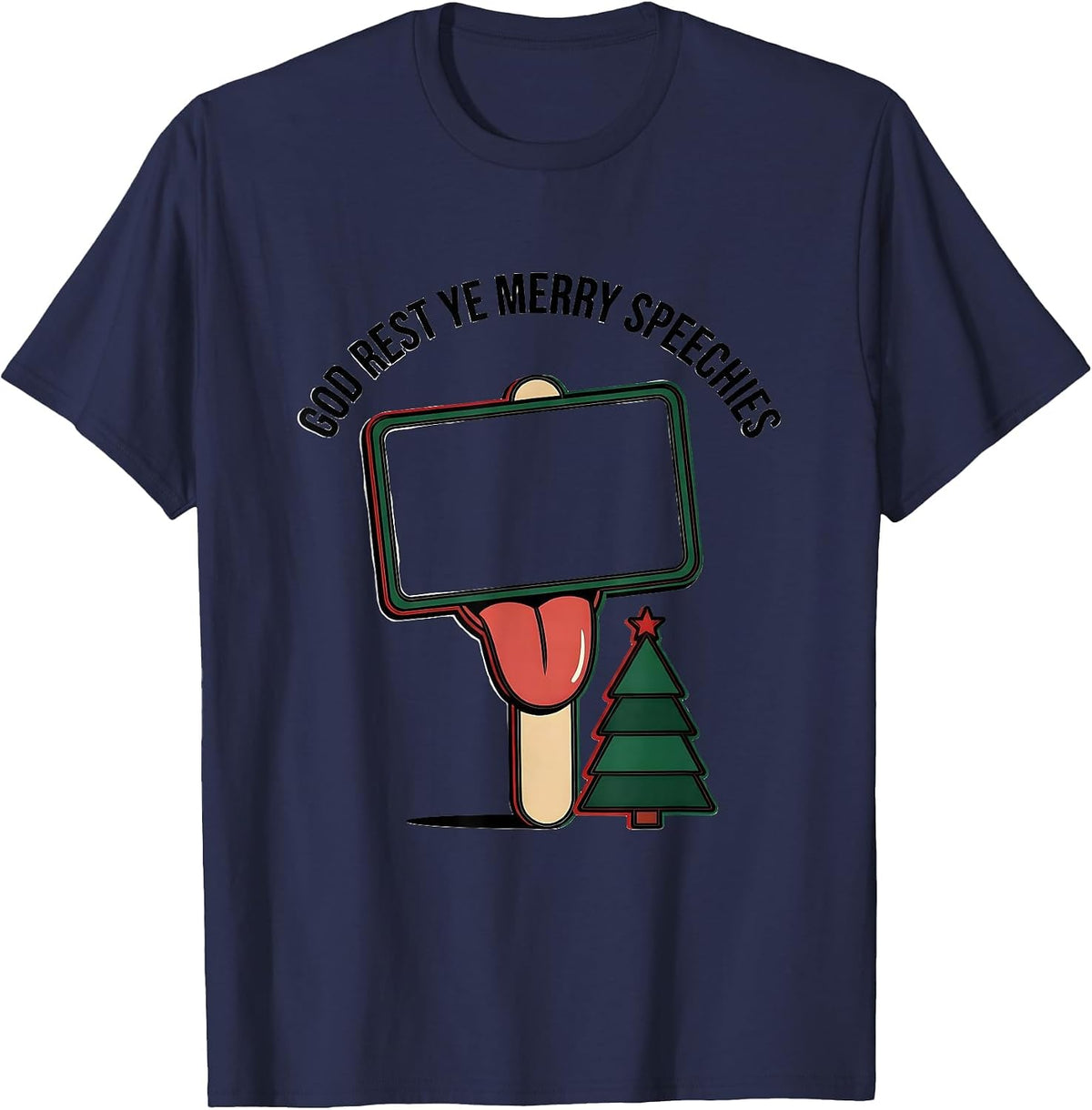 Men's God Rest Ye Merry Speechies Funny Speech Therapist SLP T-Shirt - Navy Blue