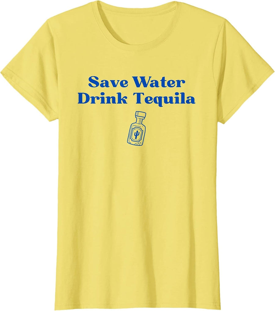 Save Water Drink Tequila Funny Margarita Humor Cocktail Pun T-Shirt - Lemon Yellow