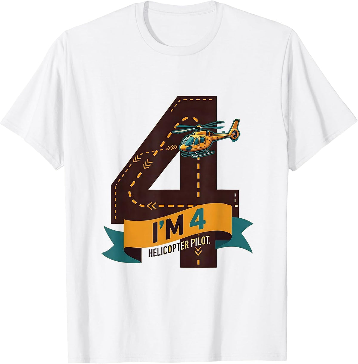 Men's I'm 4, Helicopter Pilot Birthday Boy Airplane Party T-Shirt - White