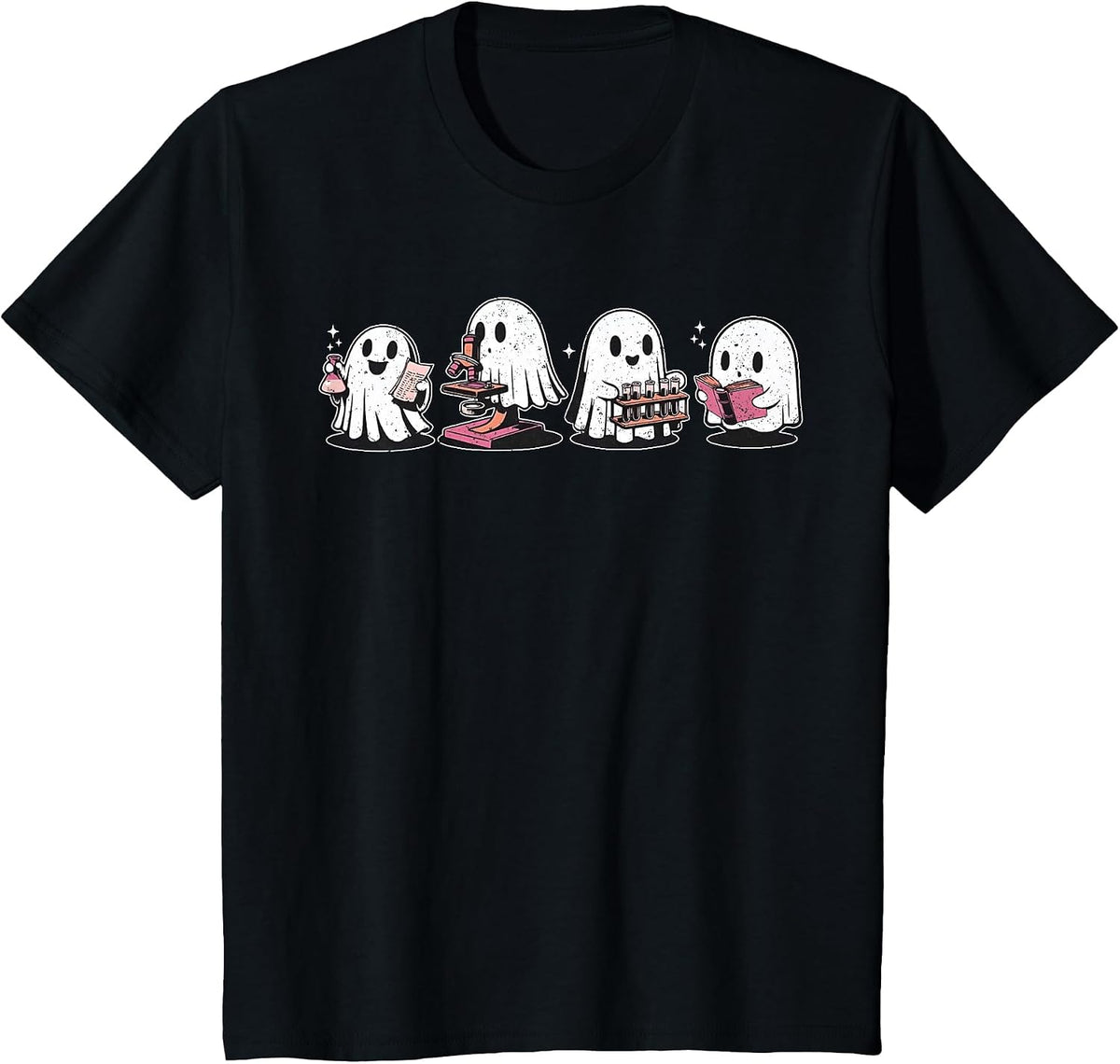 Cute Halloween Science Chemistry Ghost Laboratory Teacher T-Shirt - Black